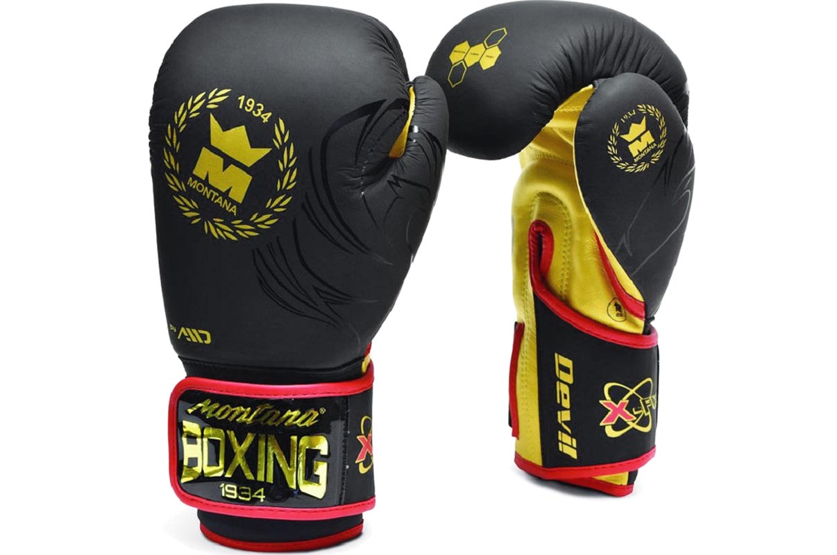 Gants boxe Devil New code Montana cuir pieds poings Noir