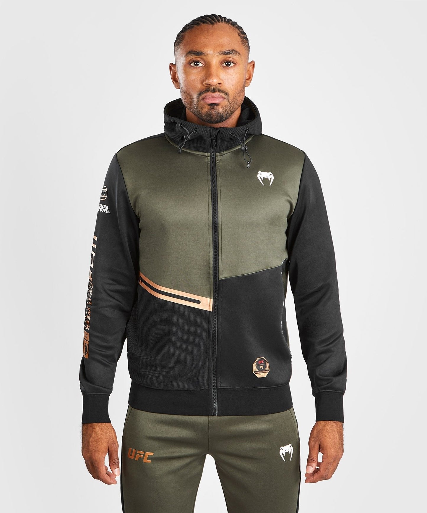 Sweatshirt zippé à capuche UFC Adrenaline by Venum Fight Week - Khaki/Bronze