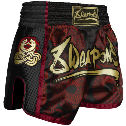 Short Muay-thai 8 WEAPONS Sak Yant Naga noir rouge