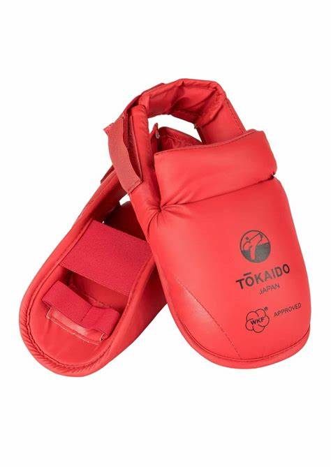 Protege-pieds Karaté Tokaido WKF avec velcro pour tibias rouge